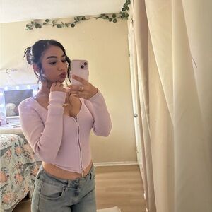 Lilac Ribbed Zip-Up Hoodie